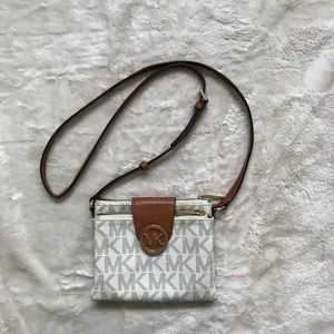 Tan, Cream and Gold MK Crossbody Purse